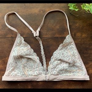 Peachy Lace Victorias Secret Bralette M floral pink rose gold racerback